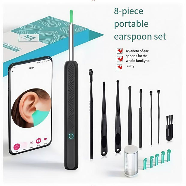 8 Pcs Set Earwax Removal Tool with HD Camera & LED Light, Visual Earpick 8 Pcs Set,Smart Ear Wax Cleaning for Android and Iso