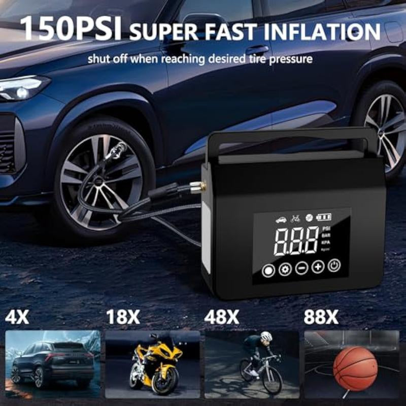 【Hieha】Portable Car Jump Starter with Air Compressor,4000A Car Battery Jump Starter (ALL Gas/7.0L Diesel) with 150PSI Tire Inflator, 12V Car Battery Jump Power,15000Mah Power Bank with LED Light,Car Essentials