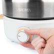 AROMA Whatever Pot Aroma Stainless Steel 2 in 1 Hot Pot with Glass Lid White 2.5 L AMC-130 Electric Hot Pot with Adjustable Temperature Control for One-Pot Meals