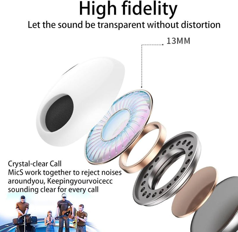 Earphones Bluetooth, Wireless, Long Battery Life, with Earplugs, Automatic Intelligent Matching, Compatible with Mobile Phones, Tablets, and Computers