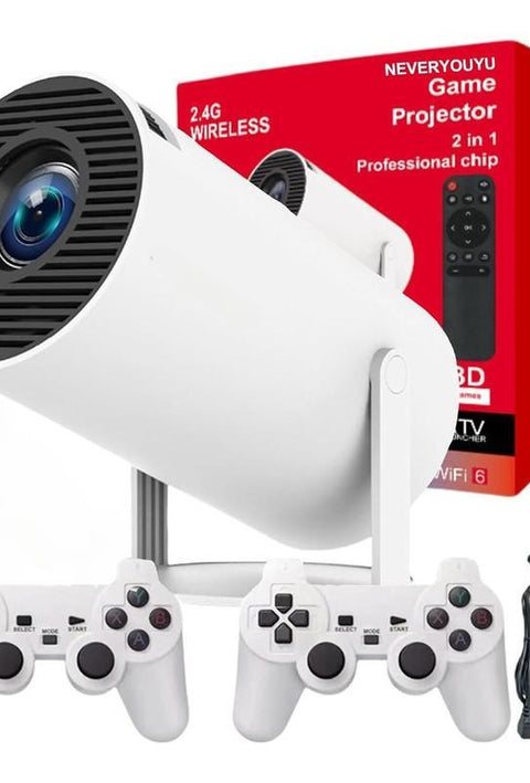 Portable Retro Game Projector – 10,000+ Built-In Retro Games, 1080P HD, Android 11, Dual Wireless Controllers | Portable Outdoor Movie & Gaming Projector W/ Auto Keystone, Wifi, Bluetooth – Perfect Gift for Family, Kids & Gamers