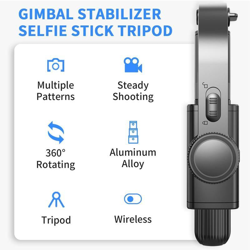 Gimbal Stabilizer for Smartphone, 360° Rotation Auto Balance Small Portable Handhold Selfie Stick Tripod with Wireless Remote, 1-Axis Lightweight Extendable Stabilizer Gimble Iphone Phone Christmas Gift