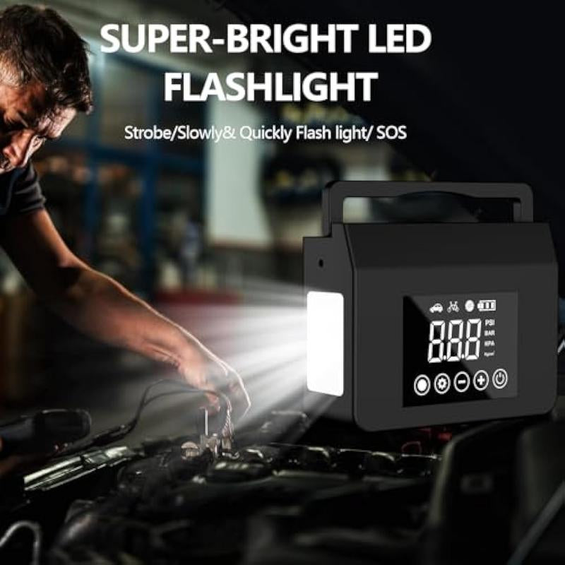 【Hieha】Portable Car Jump Starter with Air Compressor,4000A Car Battery Jump Starter (ALL Gas/7.0L Diesel) with 150PSI Tire Inflator, 12V Car Battery Jump Power,15000Mah Power Bank with LED Light,Car Essentials