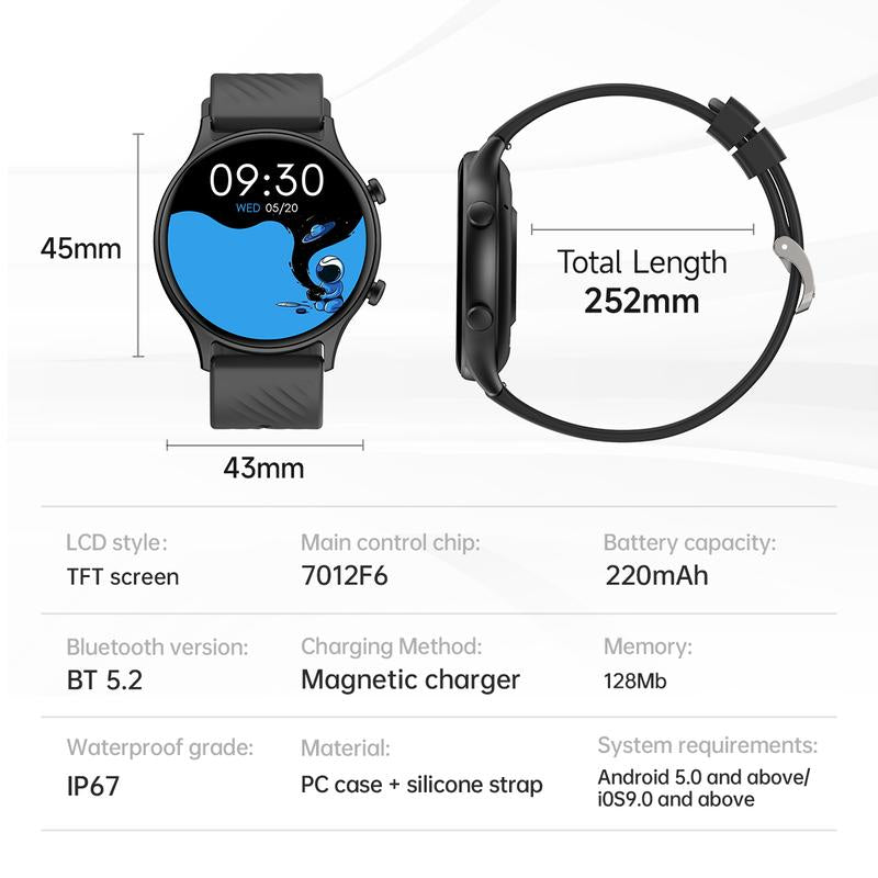 BOZLUN B53S Smartwatch with Bluetooth Call AI Voice Assistant Health Fitness Tracking 1.39'' HD Display IP67 Waterproof Gift Pink Black White Wearable Charging Magnetic Durable Screen Smartphone Wristwatch Chargeable