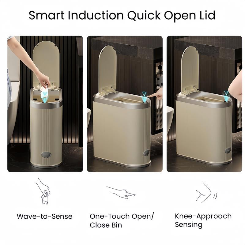 UFORU Decorate Bathroom Smart Trash Can Sensor Based Intelligent Home Kitchen Toilet with Lid Waterproof Clip Plastic Garbage Bin Touchless Smart Sensor Trash Smart Garbage Bin#Tiktokshop Back to School