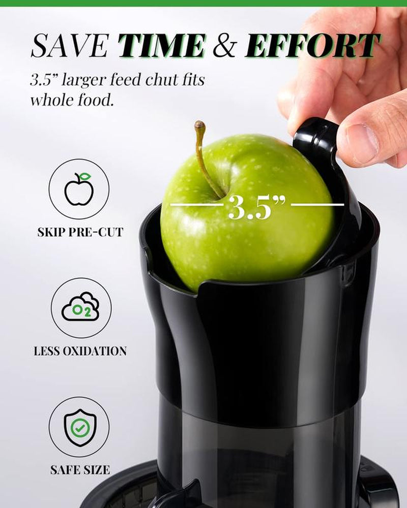 GDOR Cold Press Juicer 3.5" Feed Chute 150W Slow Masticating Extractor for Whole Fruits & Veggies Automatic Feed Easy Clean High Juice Yield