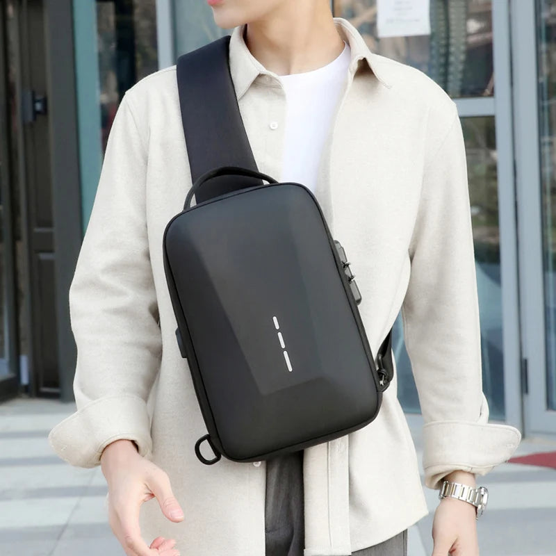 Anti-Theft Combination Lock Chest Packs with USB Charging Port Fashion Business Men'S Crossbody Bag Travel Storage Shoulder Bag