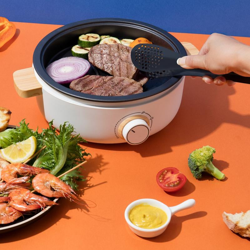 AROMA Whatever Pot Aroma Stainless Steel 2 in 1 Hot Pot with Glass Lid White 2.5 L AMC-130 Electric Hot Pot with Adjustable Temperature Control for One-Pot Meals