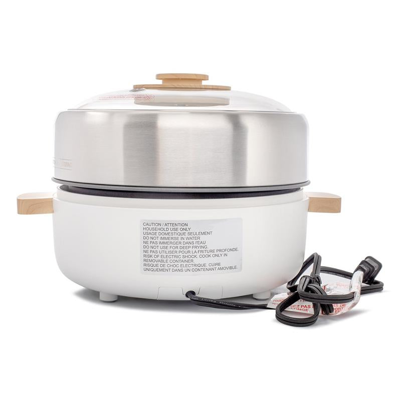 AROMA Whatever Pot Aroma Stainless Steel 2 in 1 Hot Pot with Glass Lid White 2.5 L AMC-130 Electric Hot Pot with Adjustable Temperature Control for One-Pot Meals