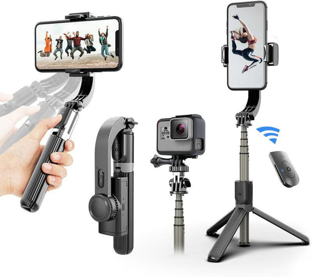 Gimbal Stabilizer for Smartphone, 360° Rotation Auto Balance Small Portable Handhold Selfie Stick Tripod with Wireless Remote, 1-Axis Lightweight Extendable Stabilizer Gimble Iphone Phone Christmas Gift