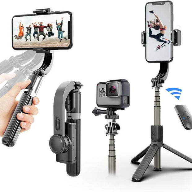 Gimbal Stabilizer for Smartphone, 360° Rotation Auto Balance Small Portable Handhold Selfie Stick Tripod with Wireless Remote, 1-Axis Lightweight Extendable Stabilizer Gimble Iphone Phone Christmas Gift