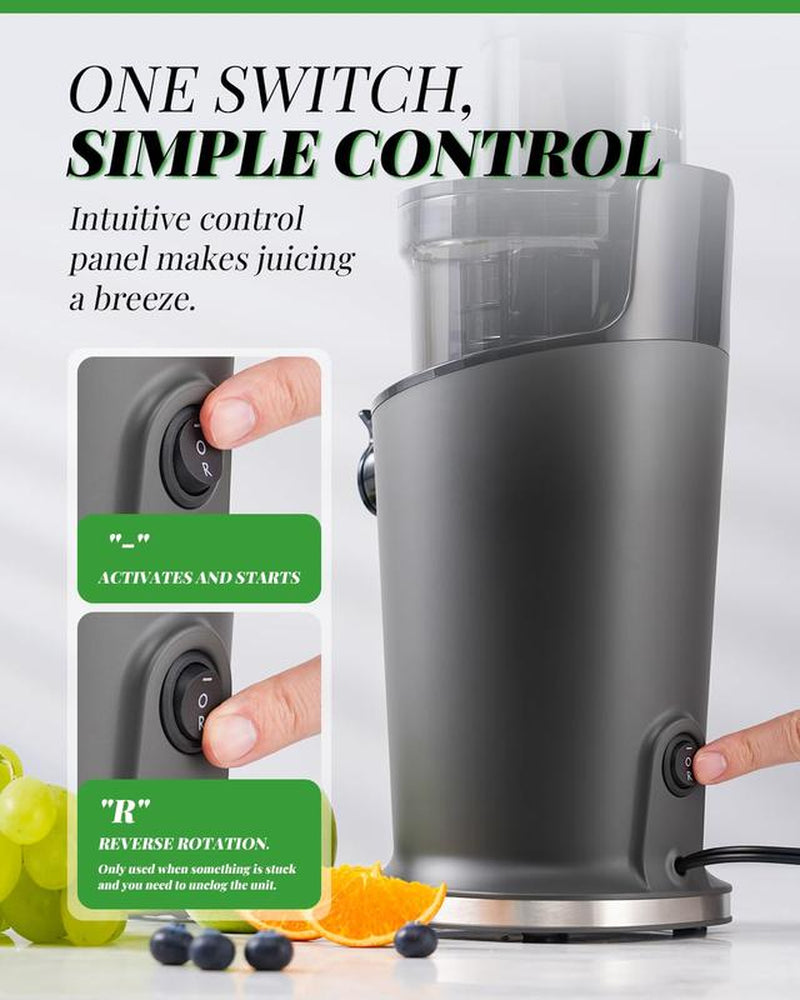 GDOR Cold Press Juicer 3.5" Feed Chute 150W Slow Masticating Extractor for Whole Fruits & Veggies Automatic Feed Easy Clean High Juice Yield