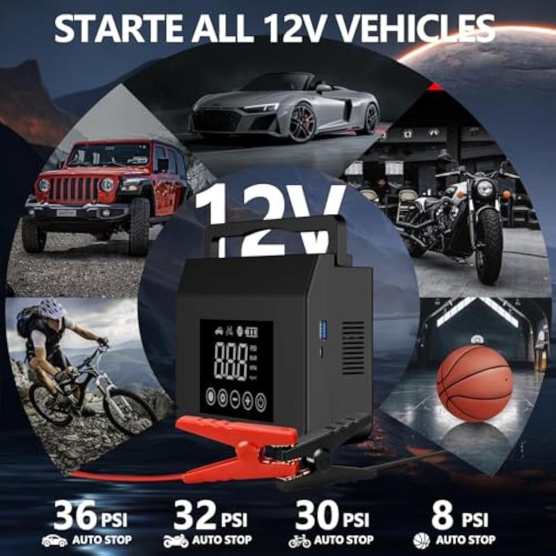 【Hieha】Portable Car Jump Starter with Air Compressor,4000A Car Battery Jump Starter (ALL Gas/7.0L Diesel) with 150PSI Tire Inflator, 12V Car Battery Jump Power,15000Mah Power Bank with LED Light,Car Essentials