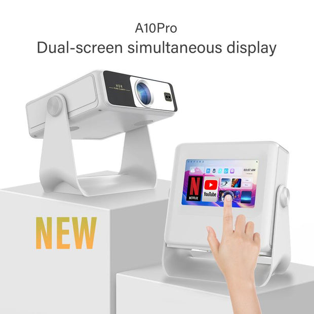 Aepuosem Touch Screen Projector A10Pro / 7-Inch Touch Screen, Native 1080P, Supports 4K, Auto Focus and Correction, Dolby Sound, Wi-Fi 6, Bluetooth Connection, 180° Rotation, Home Projector, Outdoor Projector, Suitable for Games, Movies and Gifts.