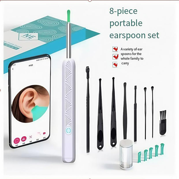 8 Pcs Set Earwax Removal Tool with HD Camera & LED Light, Visual Earpick 8 Pcs Set,Smart Ear Wax Cleaning for Android and Iso